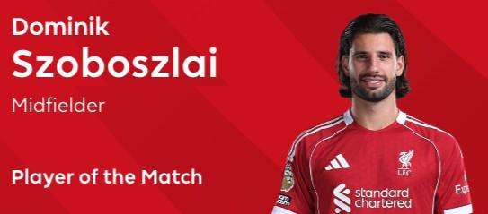 开云体育-超远任意球破门，索博当选利物浦vs阿森纳全场最佳球员